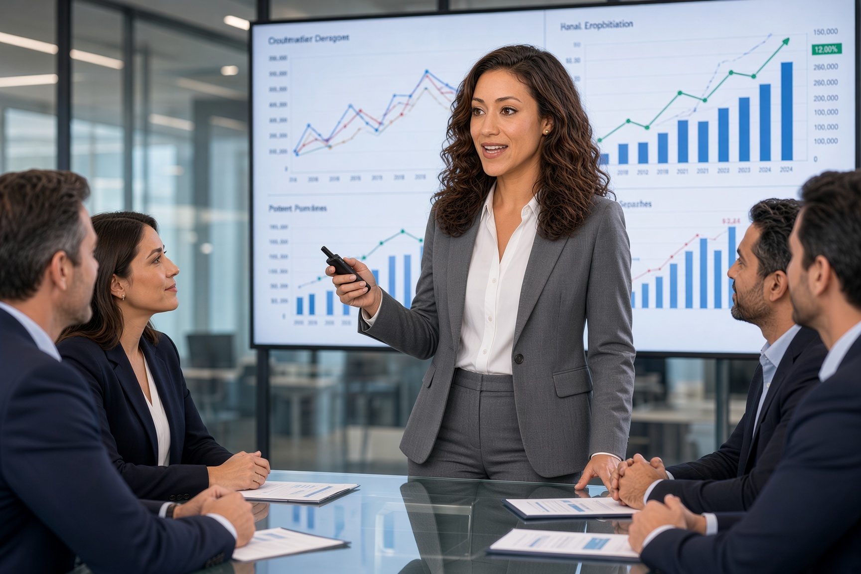 Alicia Brockland-Take presenting financial results to a board